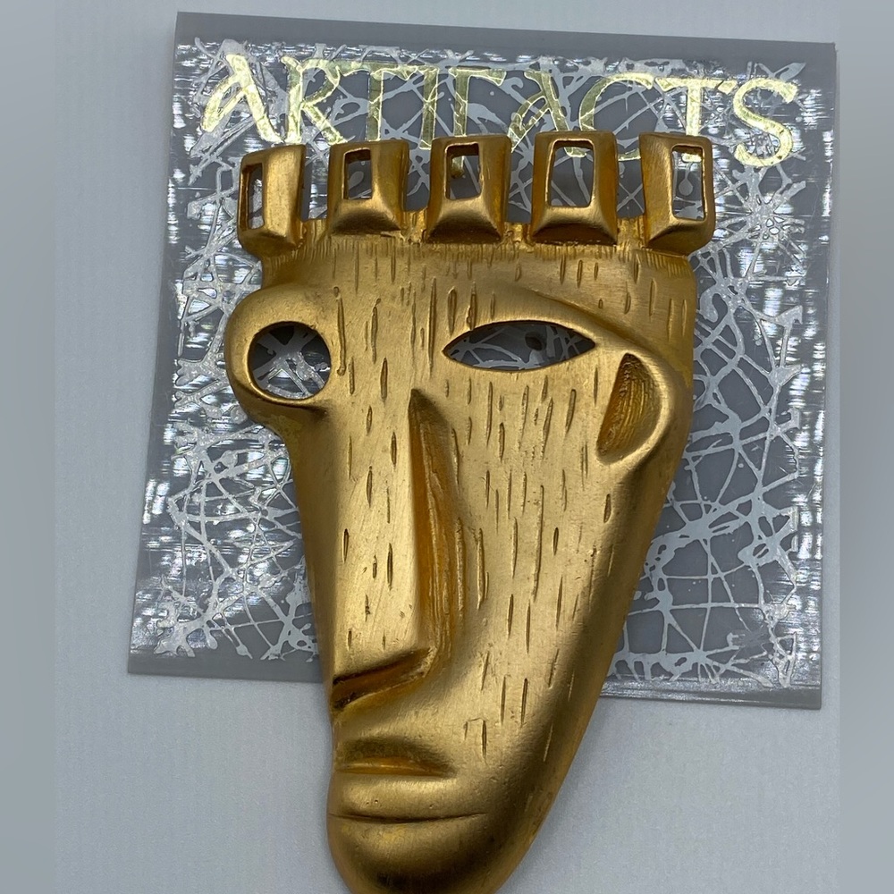 GoldTone Artifacts Abstract Face Brooch